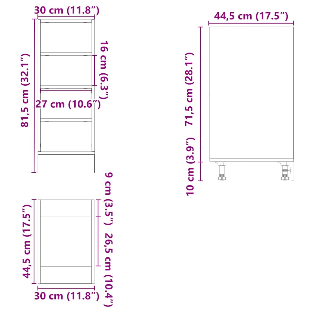 Bunnskap røkt eik 30x44,5x81,5 cm konstruert tre