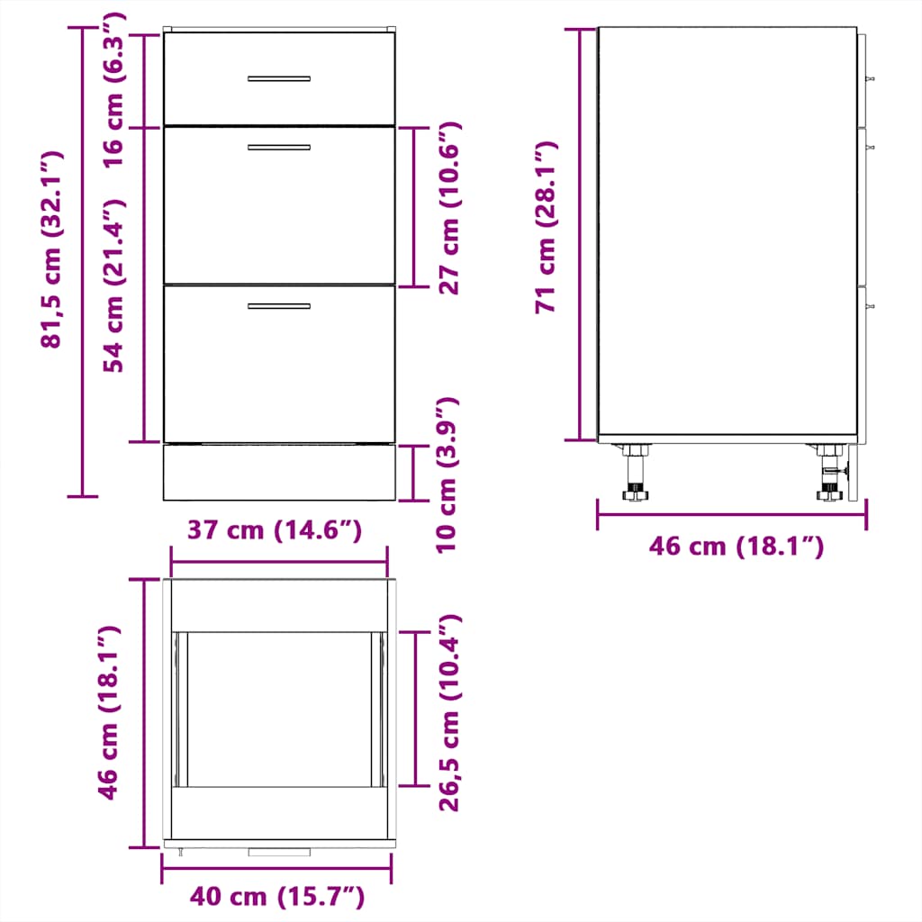 Underskap "Lyon" gammelt tre 40x46x81,5 cm konstruert tre