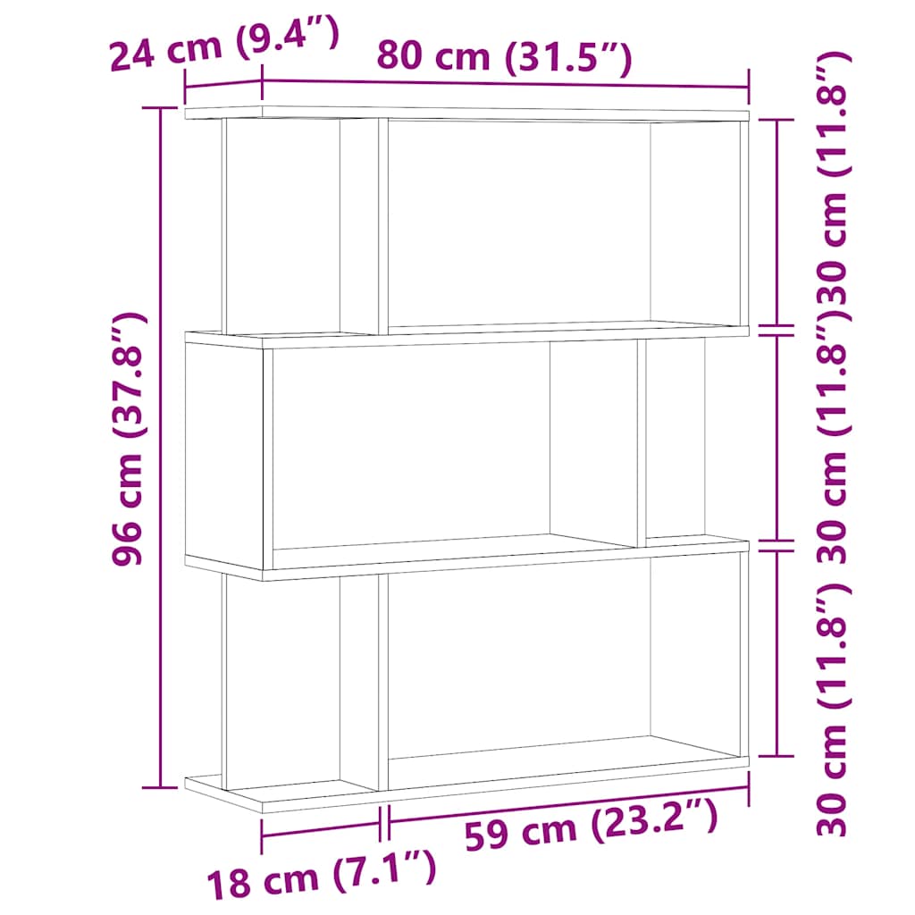 Bokhylle artisan eik 80x24x96 cm konstruert tre