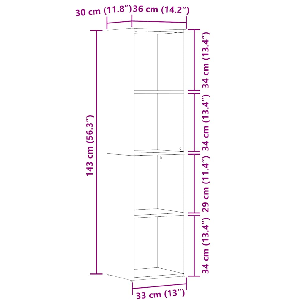Bokhylle gammelt tre 36x30x143 cm sponplate