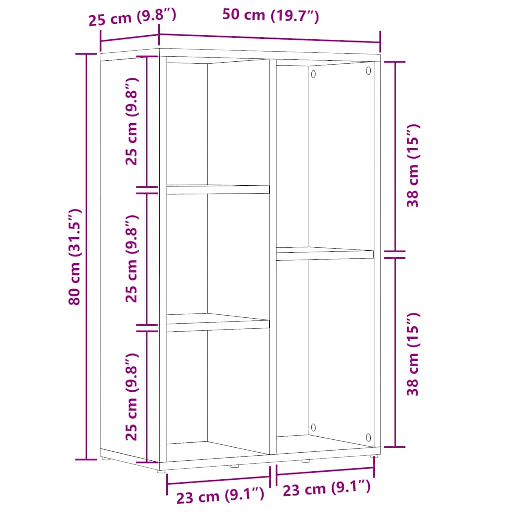 Bokhylle artisan eik 50x25x80 cm konstruert tre