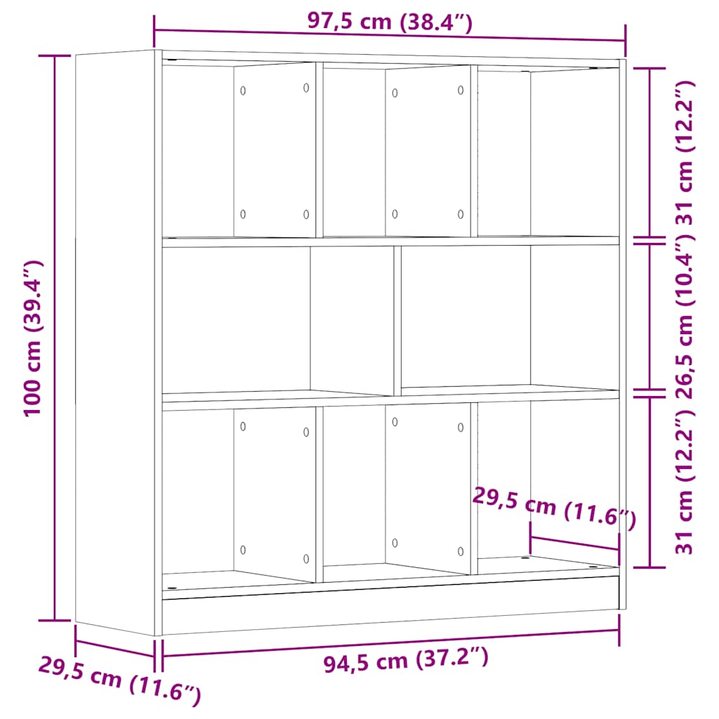 Bokhylle gammelt tre 97,5x29,5x100 cm konstruert tre
