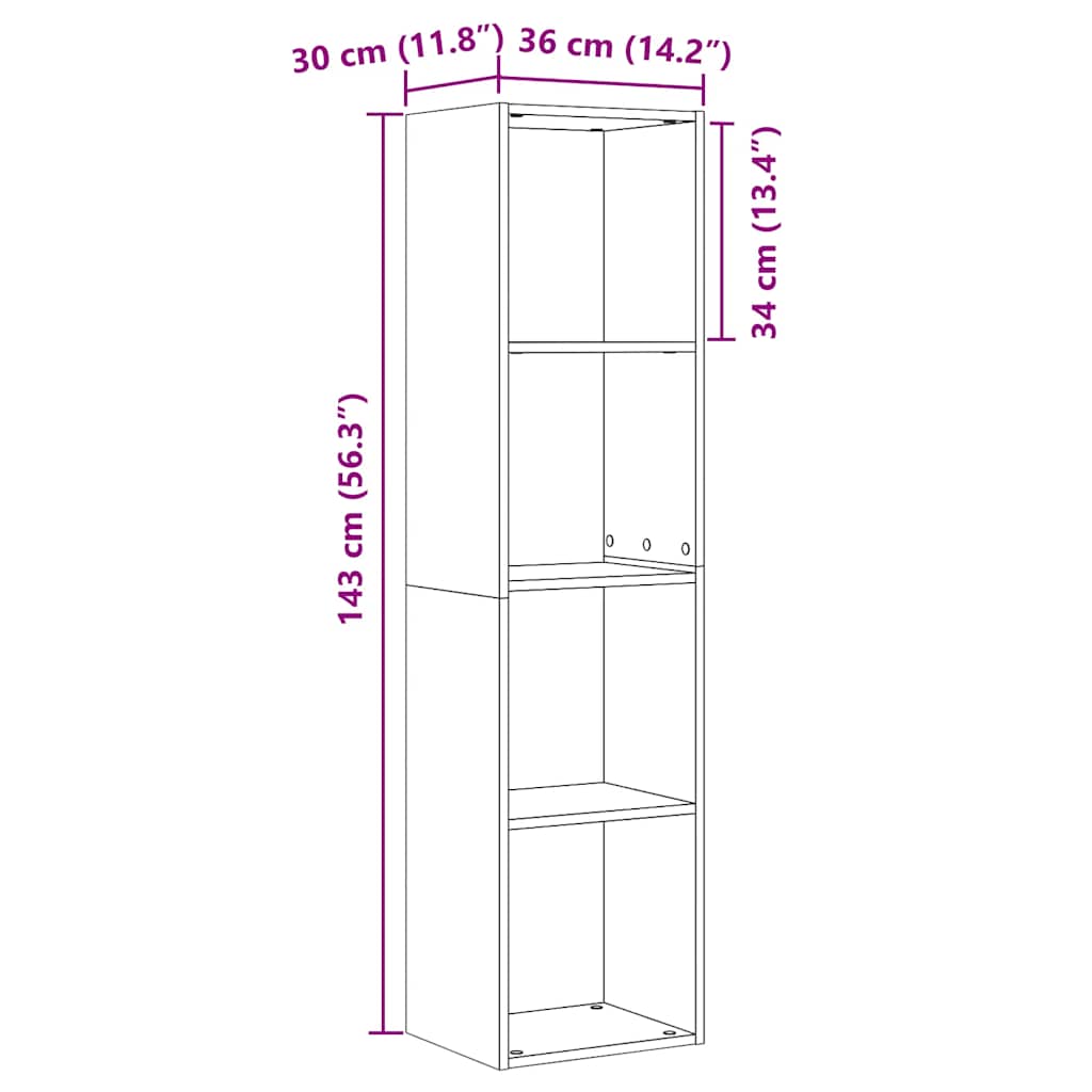 Bokhylle/TV-benk artisan eik 36x30x143cm konstruert tre