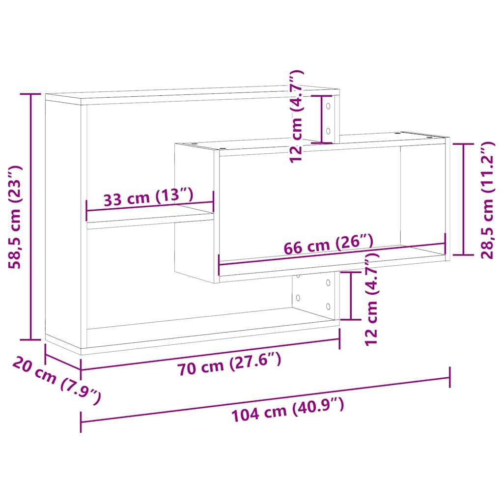 Vegghylle artisan eik 104x20x58,5 cm konstruert tre