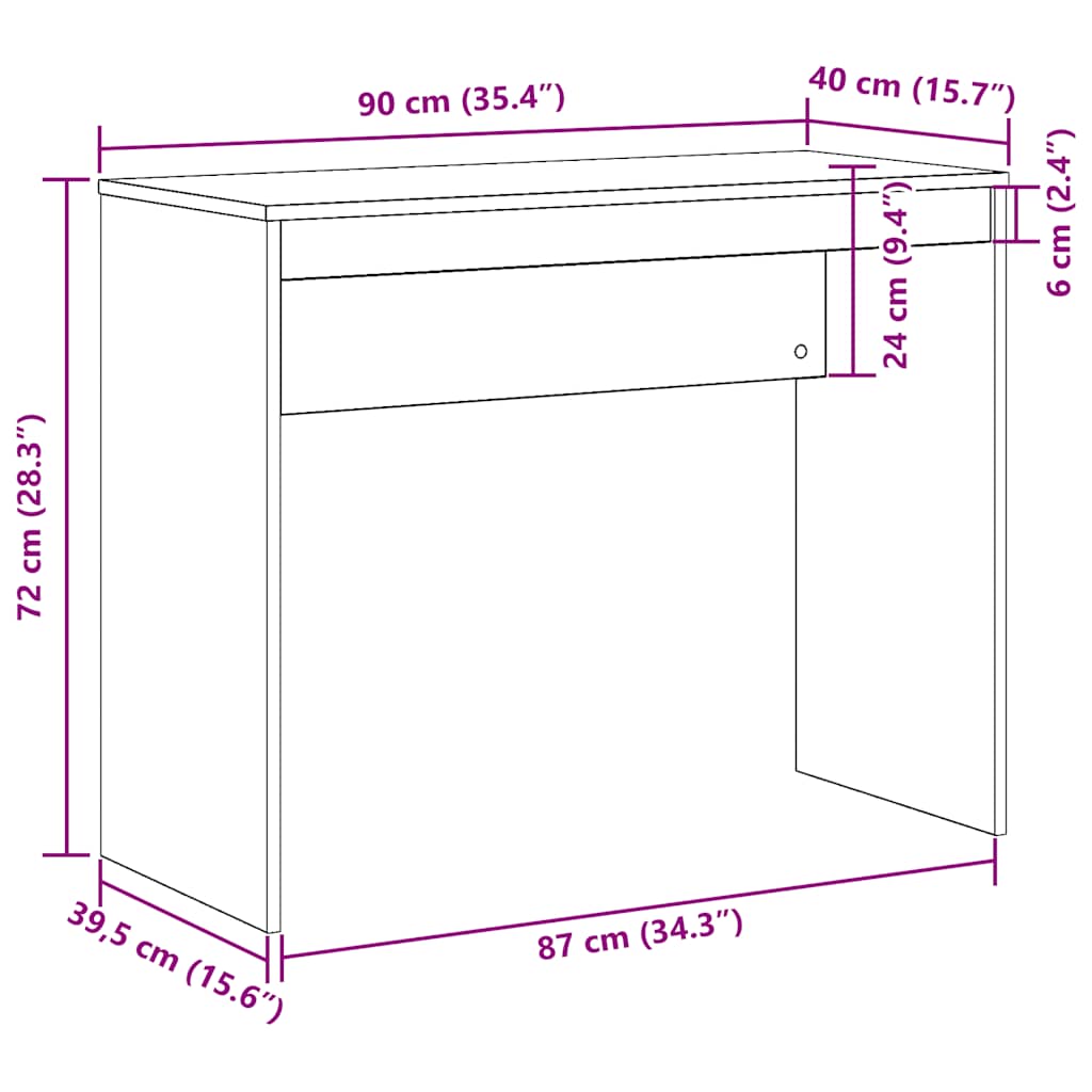 Skrivebord gammelt tre 90x40x72 cm konstruert tre vidaXL