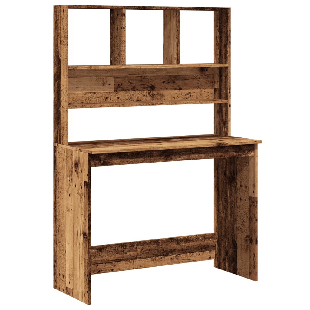 Skrivebord med hyller gammelt tre 102x45x148 cm konstruert tre