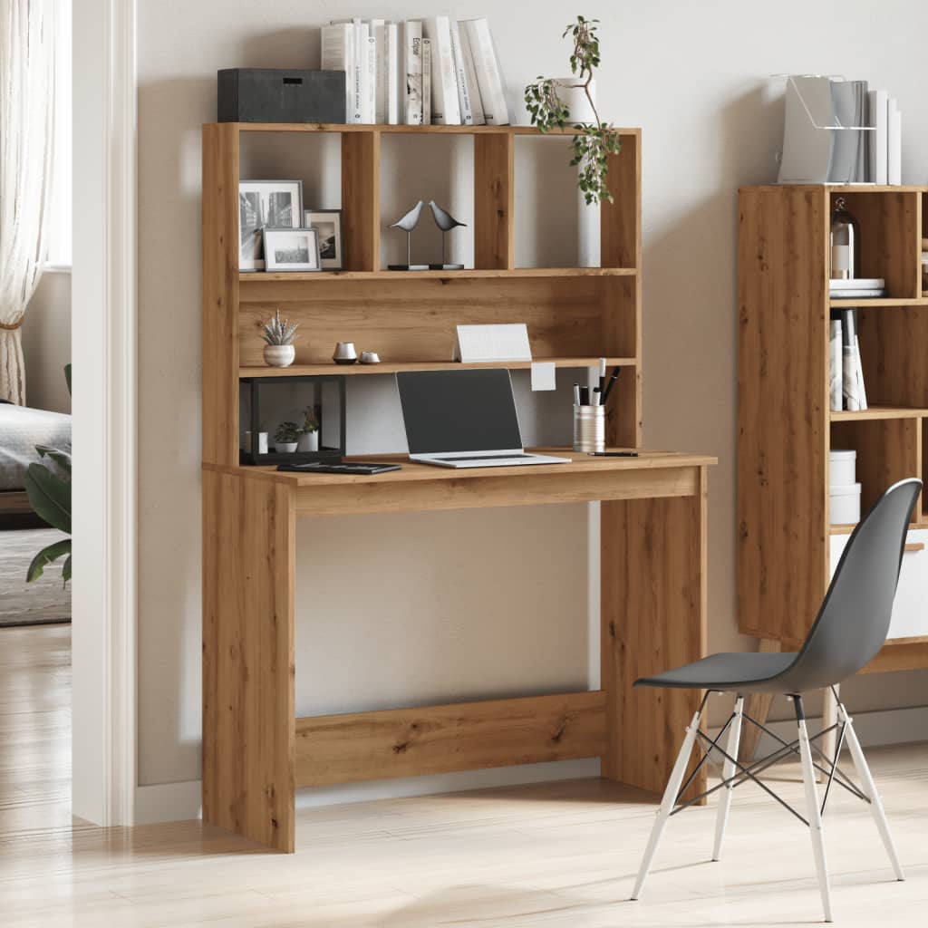 Skrivebord med hyller artisan eik 102x45x148 cm konstruert tre