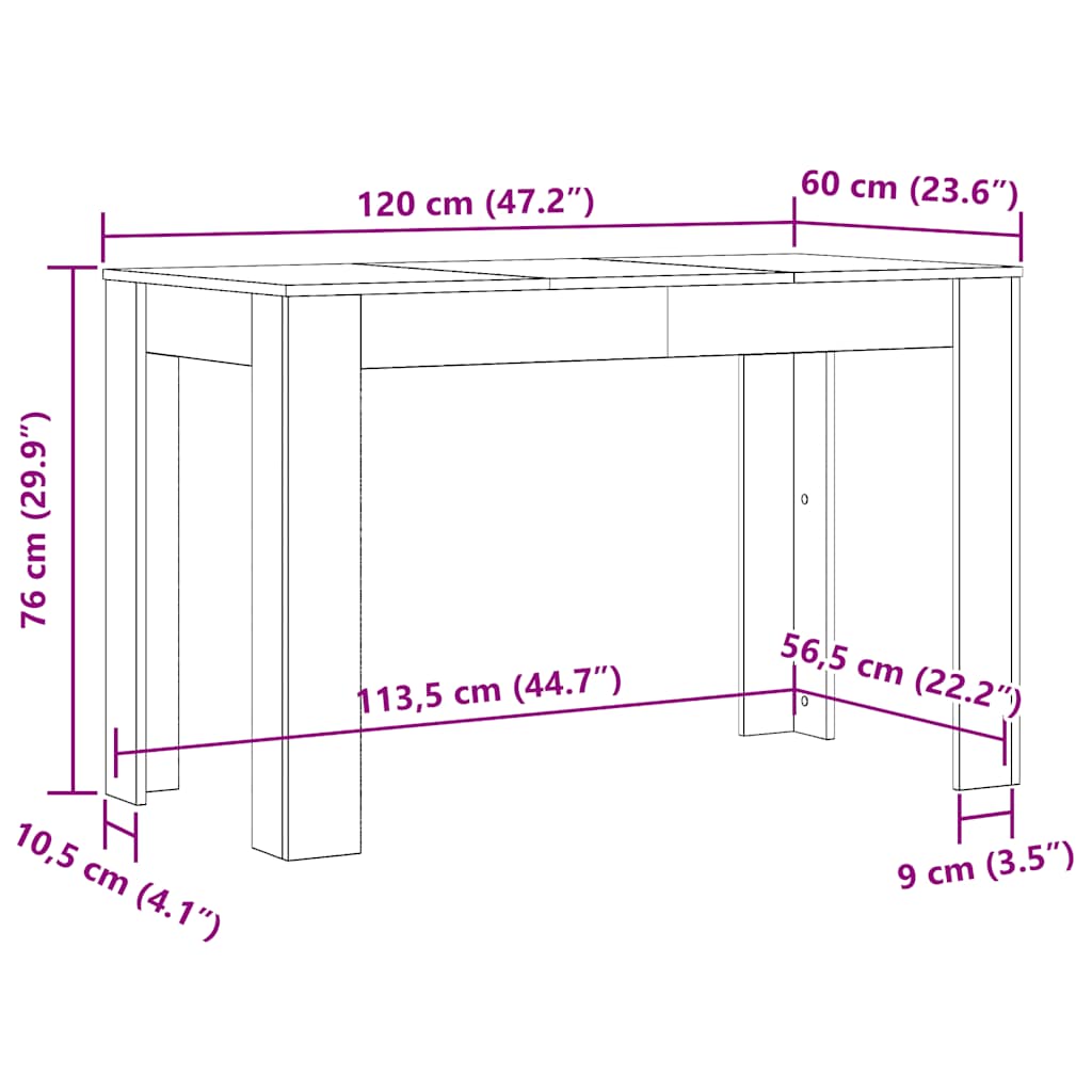 Spisebord artisan eik 120x60x76 cm konstruert tre