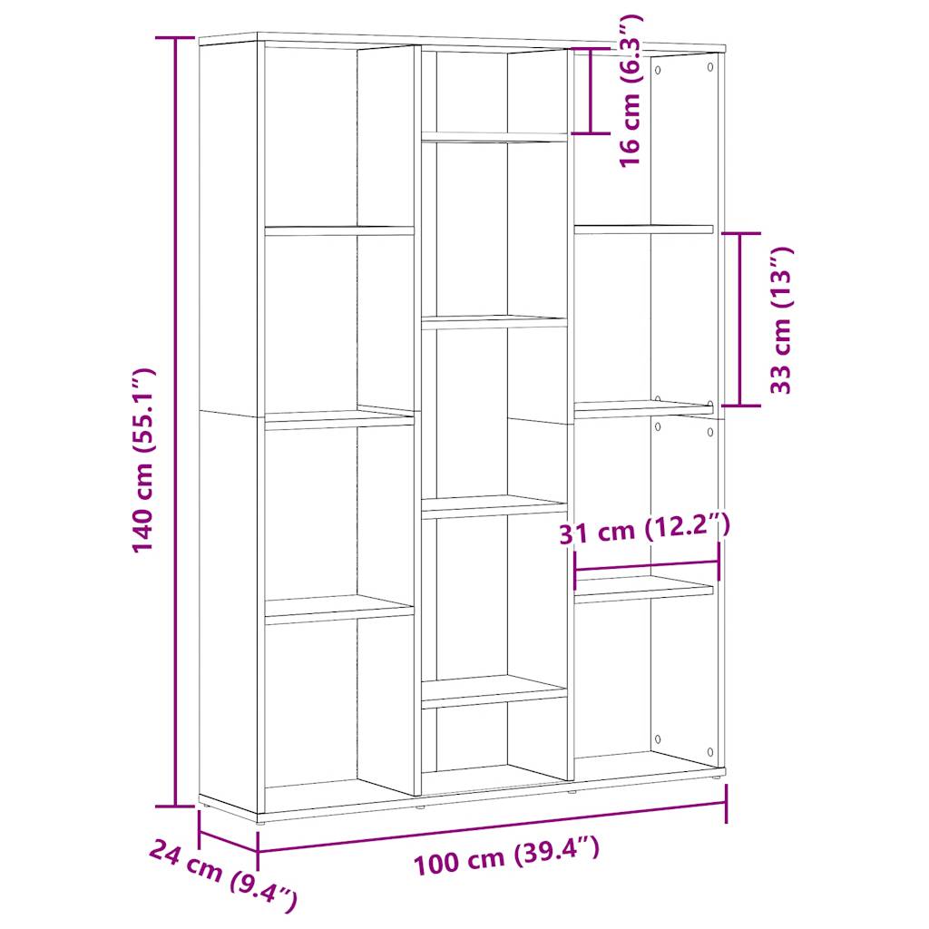 Bokhylle/Romdeler gammelt tre 100x24x140 cm konstruert tre