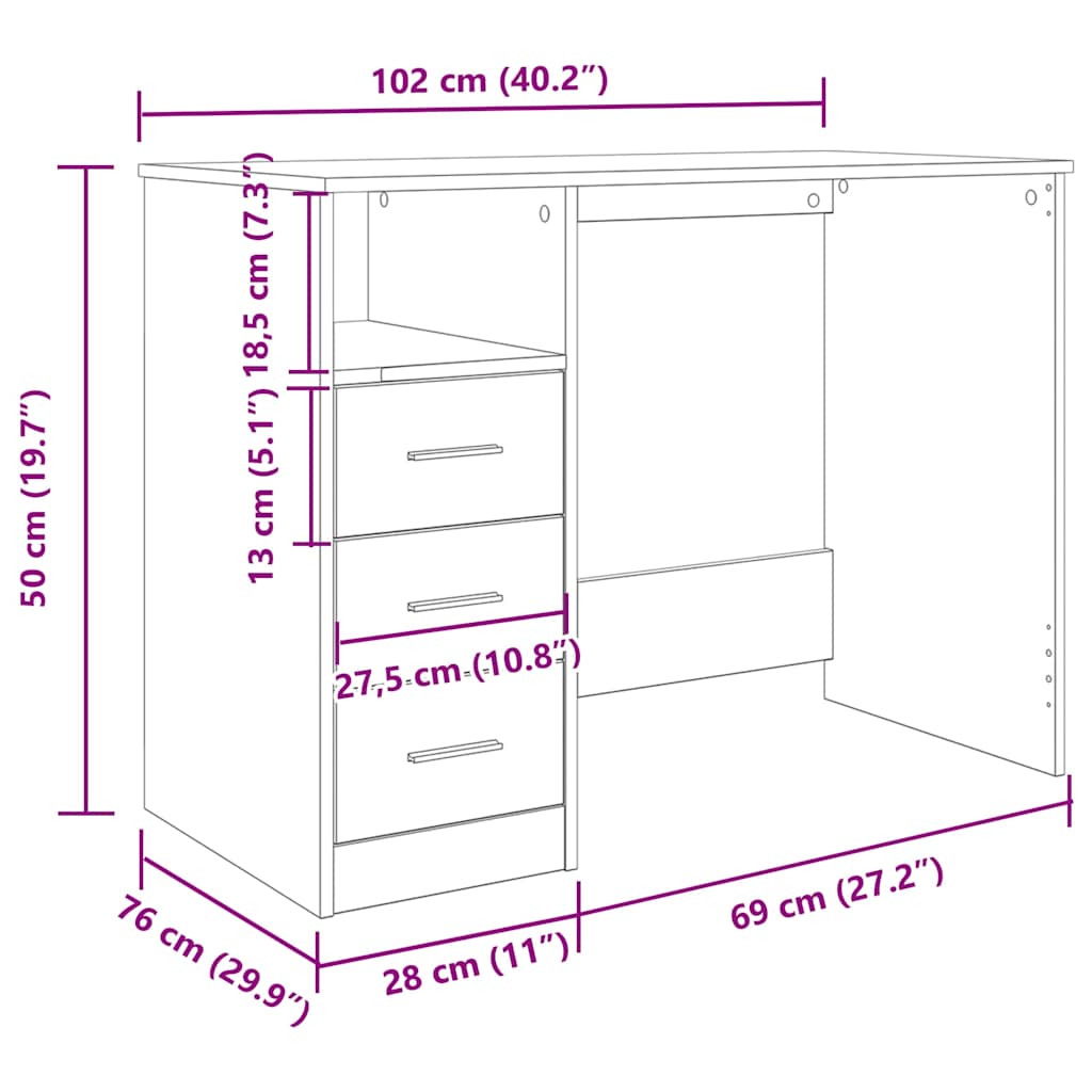 Skrivebord gammelt tre 102x50x76 cm konstruert tre