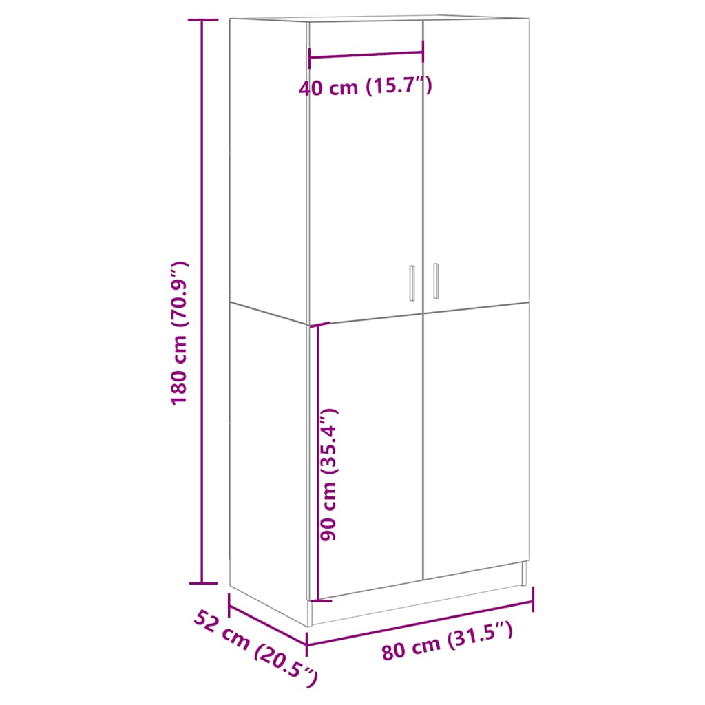 Garderobe gammelt tre 80x52x180 cm konstruert tre