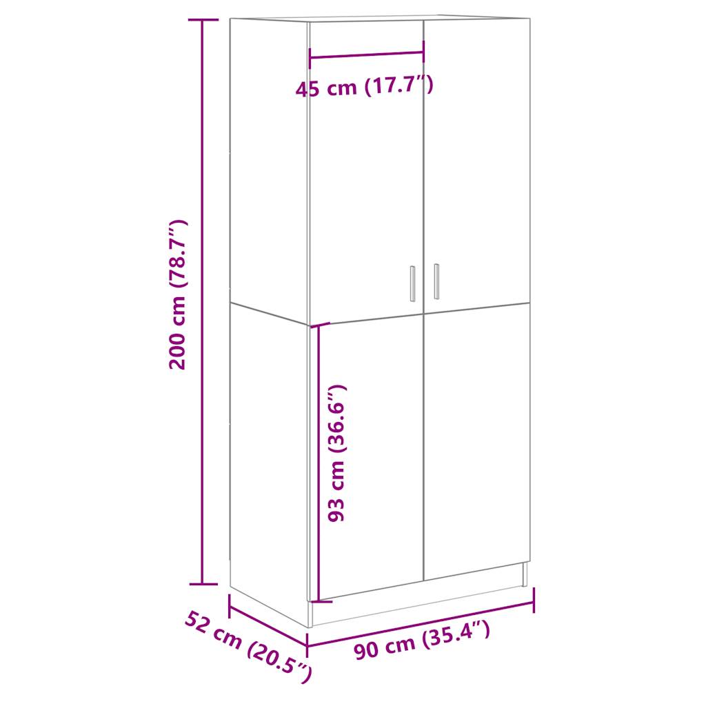 Garderobe gammelt tre 90x52x200 cm konstruert tre