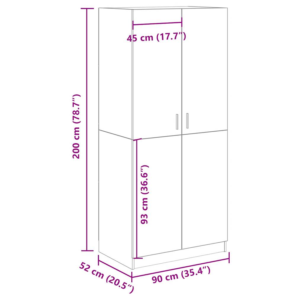 Garderobe artisan eik 90x52x200 cm konstruert tre