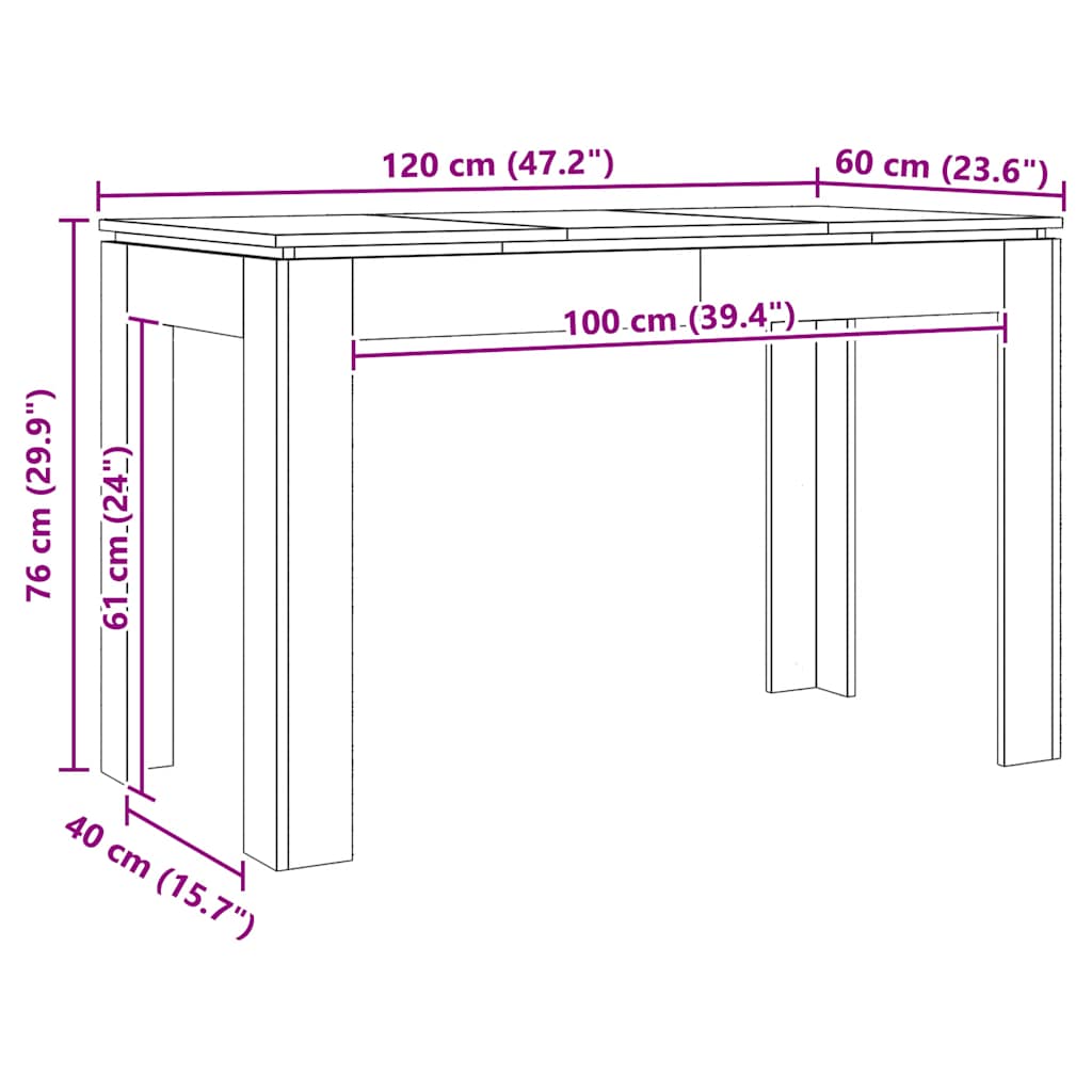 Spisebord artisan eik 120x60x76 cm konstruert tre