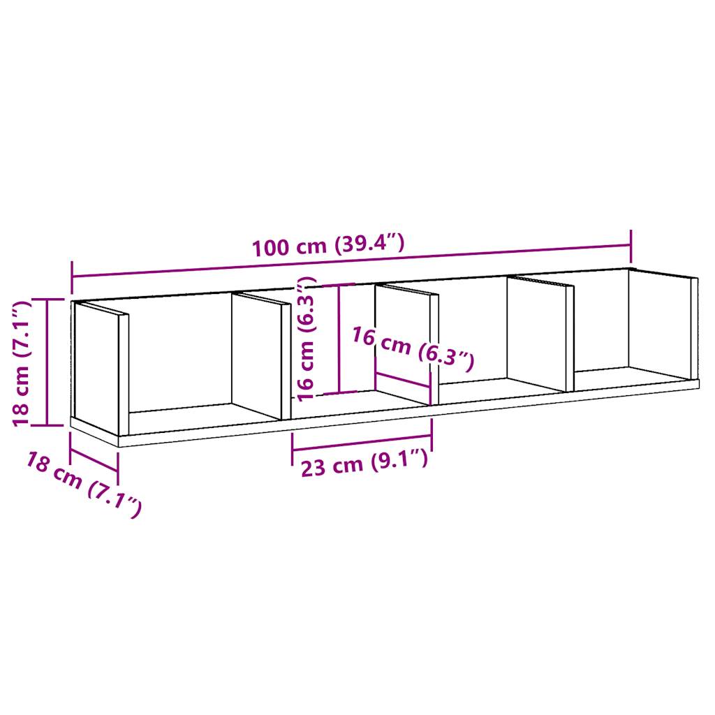 Veggmontert CD-hylle gammelt tre 100x18x18 cm konstruert tre