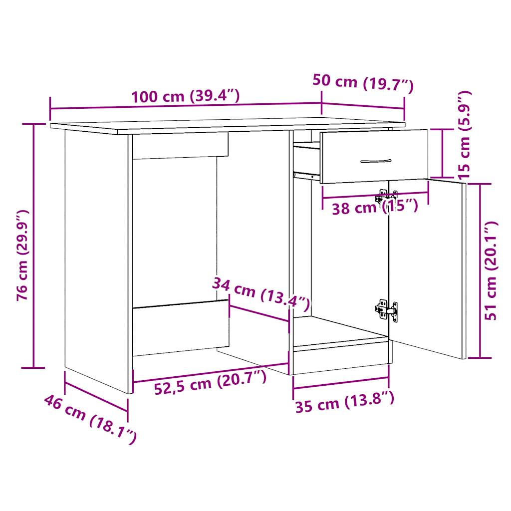 Skrivebord artisan eik 100x50x76 cm konstruert tre