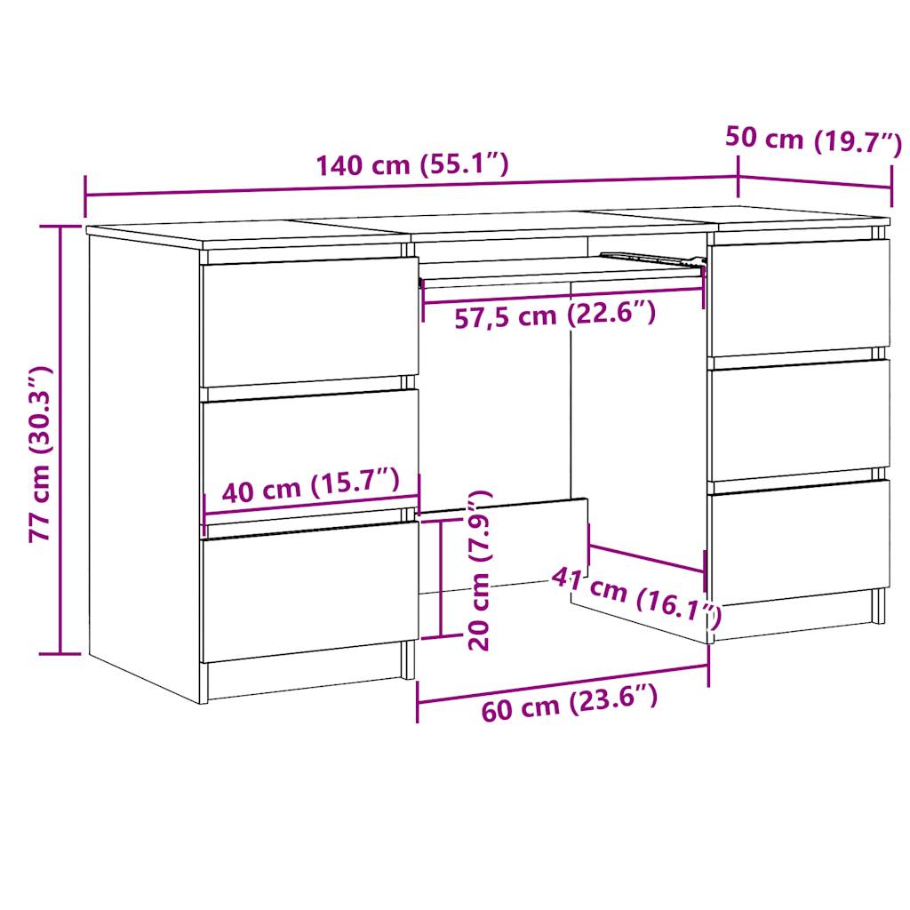 Skrivebord gammelt tre 140x50x77 cm konstruert tre