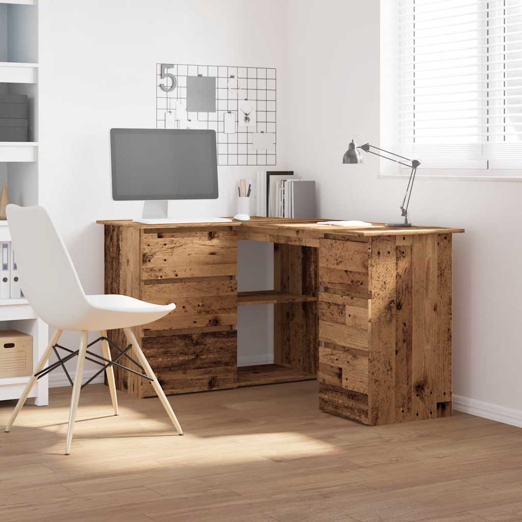 Hjørneskrivebord gammelt tre 145x100x76 cm konstruert tre