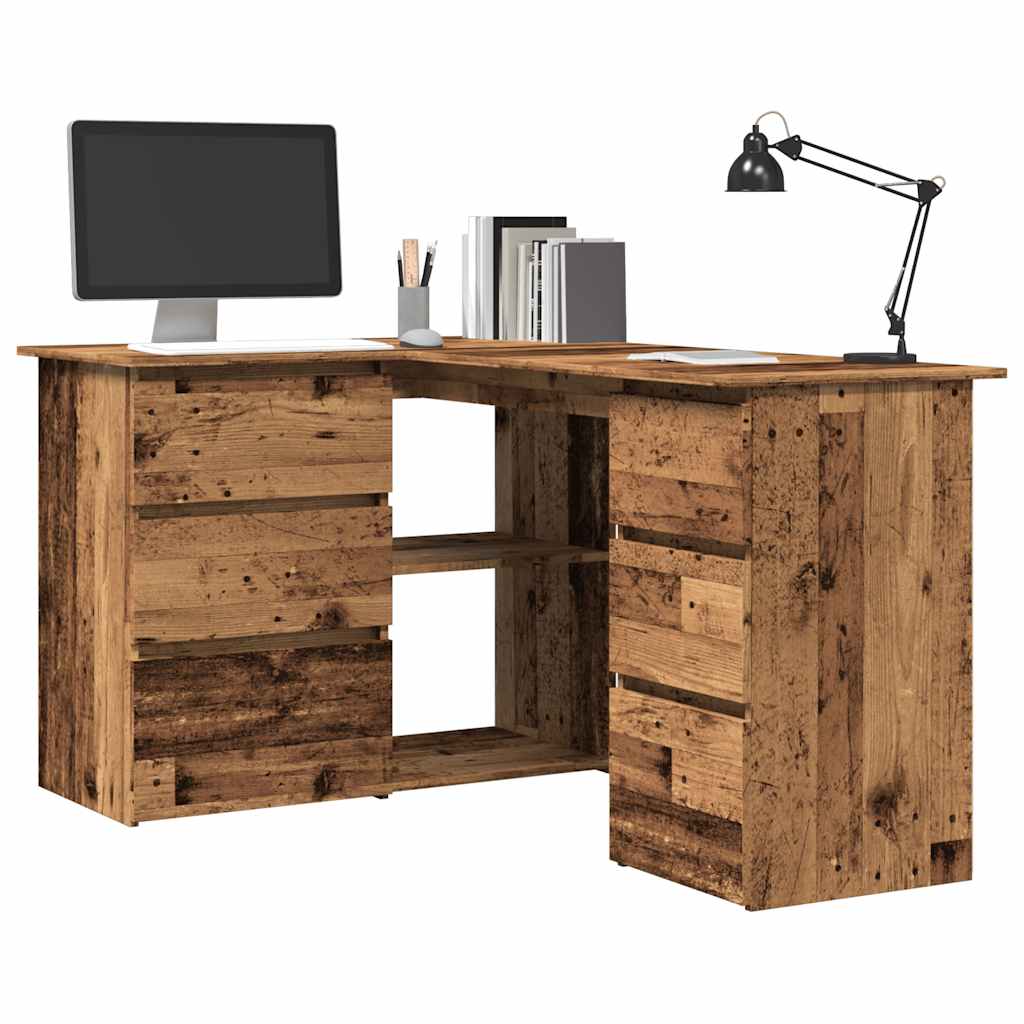 Hjørneskrivebord gammelt tre 145x100x76 cm konstruert tre