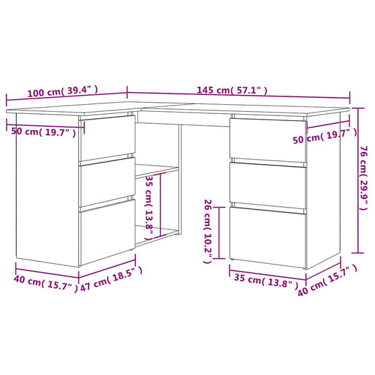 Hjørnepult artisan eik 145x100x76 cm konstruert tre vidaXL