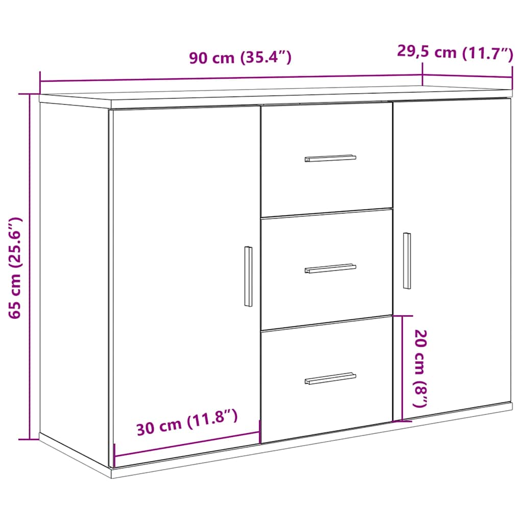 Skjenk artisan eik 90x29,5x65 cm konstruert tre