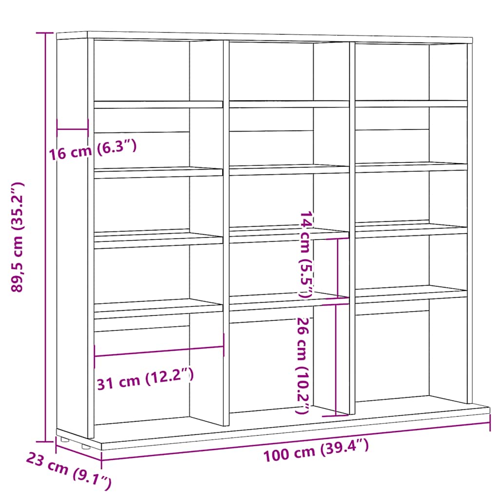 CD-skap gammelt tre 100x23x89,5 cm konstruert tre