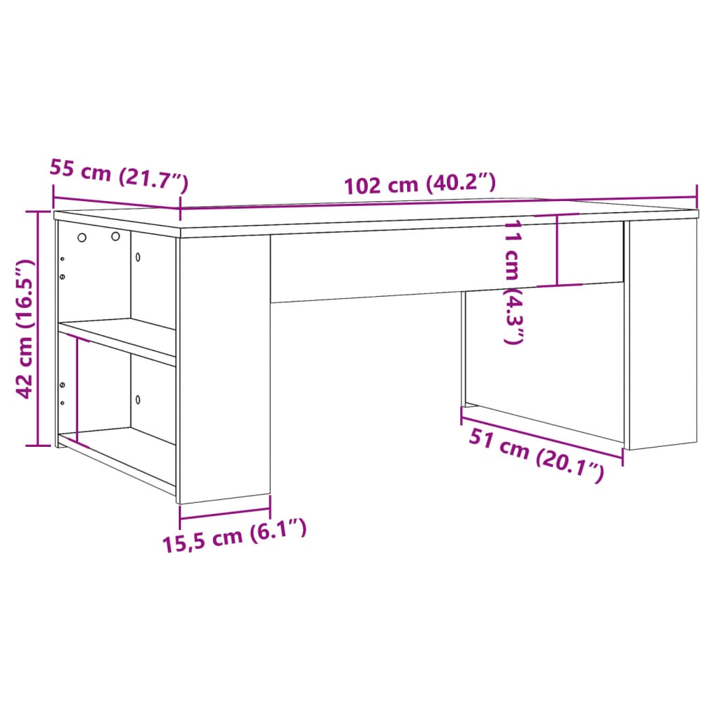 Salongbord gammelt tre 102x55x42 cm konstruert tre