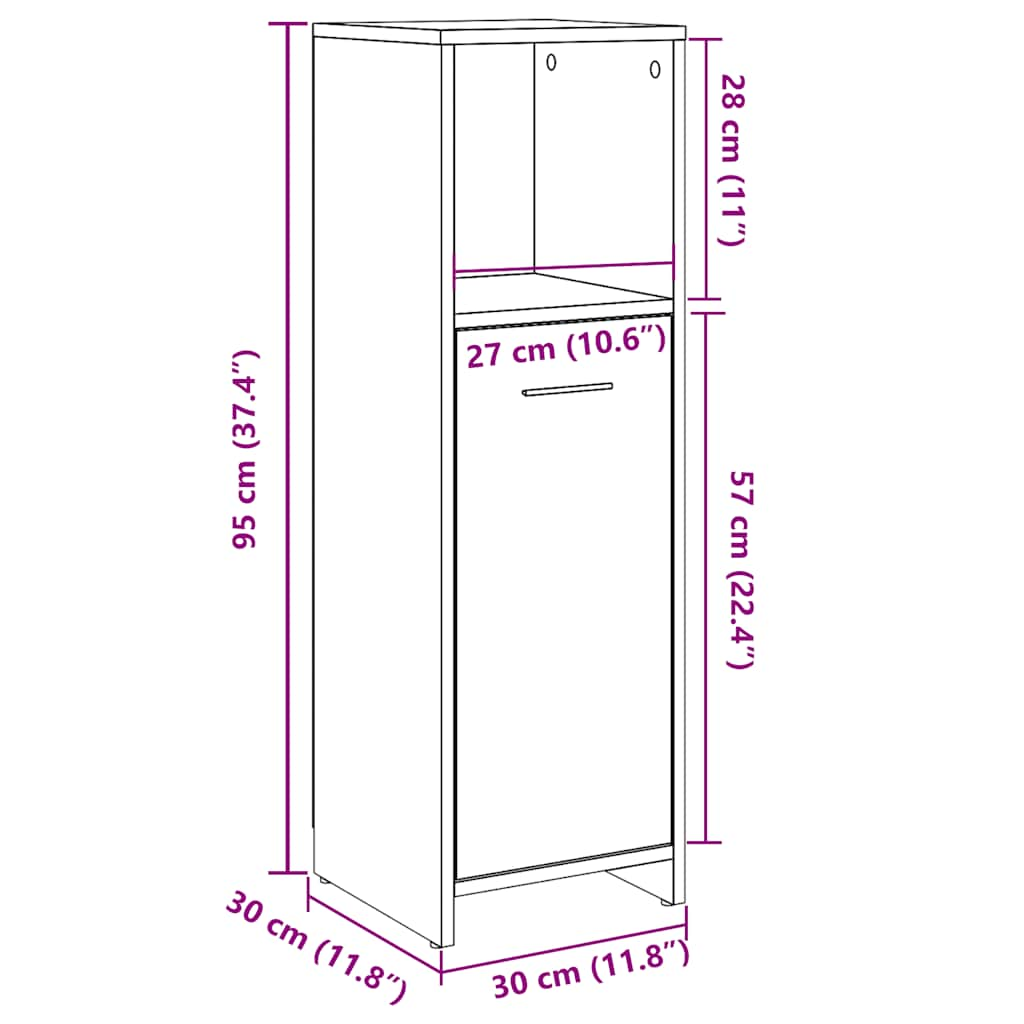 Baderomsskap artisan eik 30x30x95 cm konstruert tre