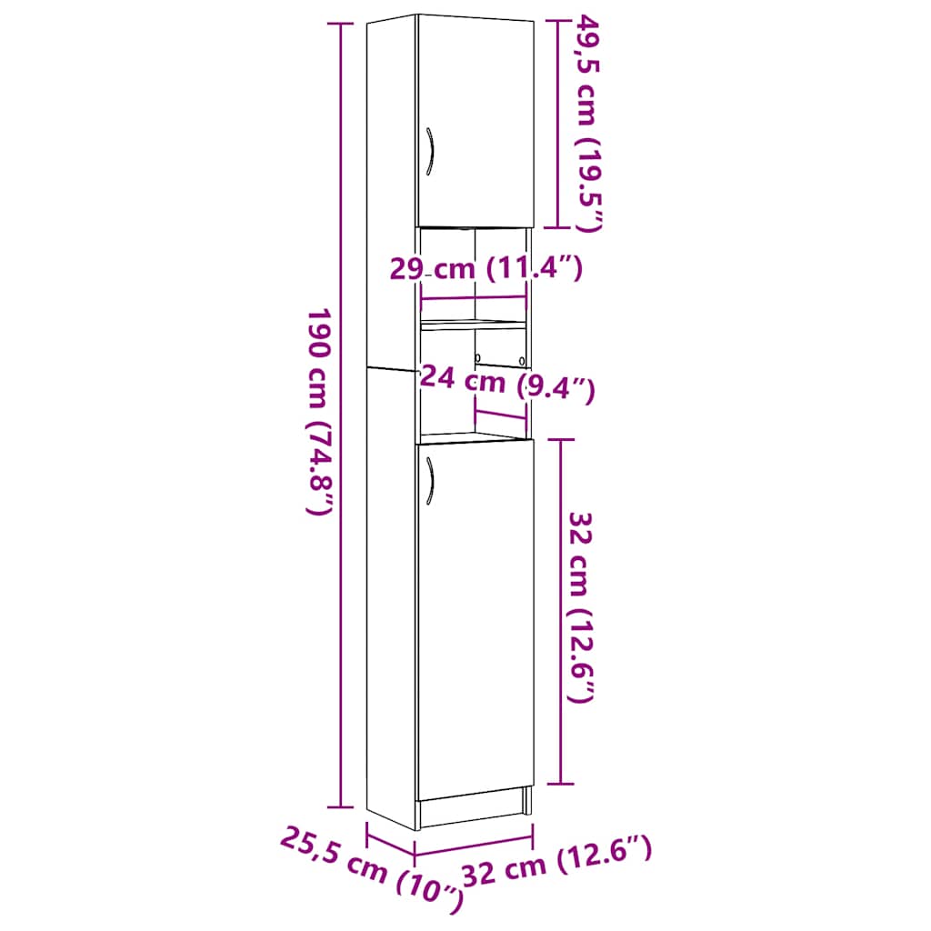 Baderomsskap artisan eik 32x25,5x190 cm konstruert tre