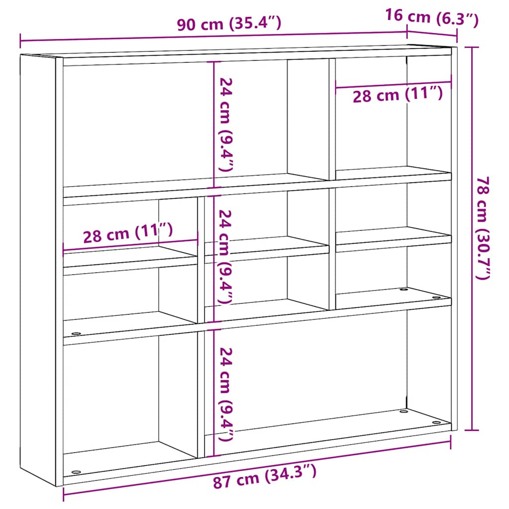 Vegghylle gammelt tre 90x16x78 cm konstruert tre