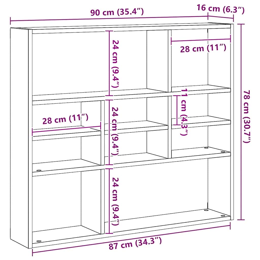 Vegghylle gammelt tre 90x16x78 cm konstruert tre