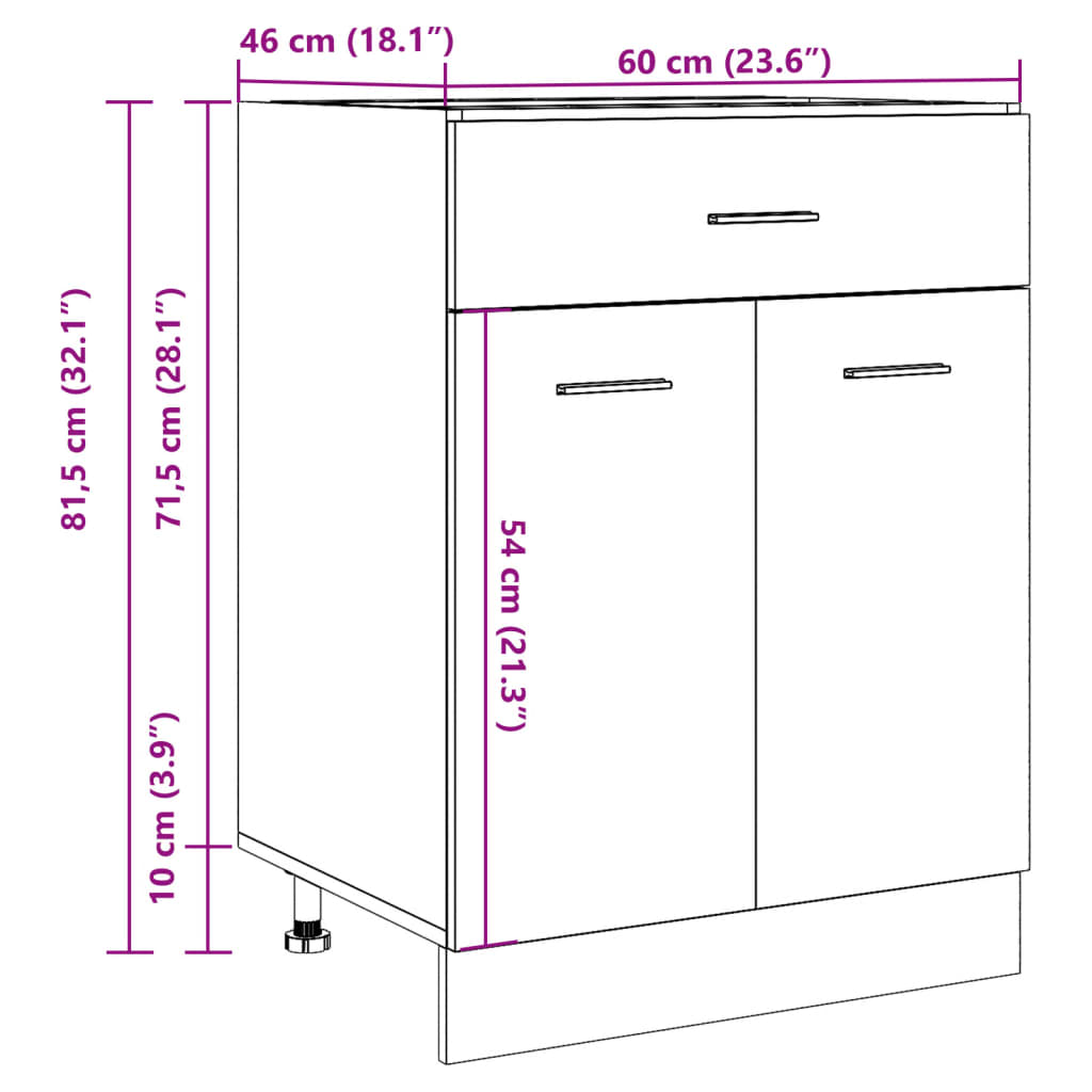 Bunnskap med skuff gammelt tre 60x46x81,5 cm konstruert tre