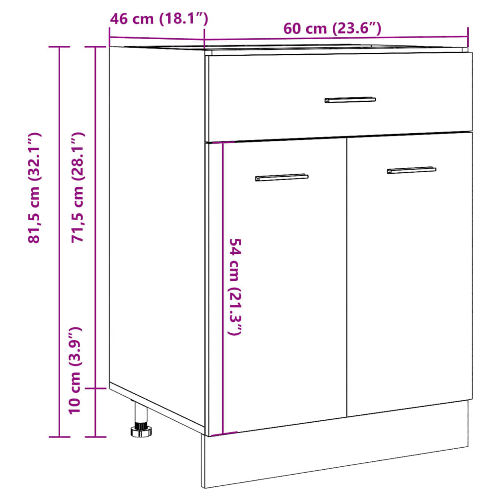 Bunnskap med skuff artisan eik 60x46x81,5 cm konstruert tre