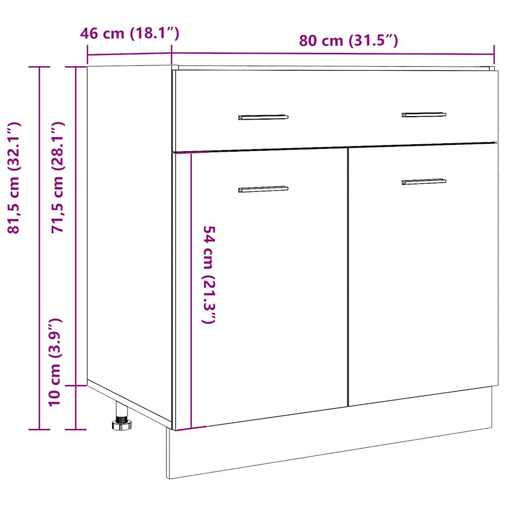 Bunnskap med skuff "Lyon" gammelt tre 80x46x81,5 cm