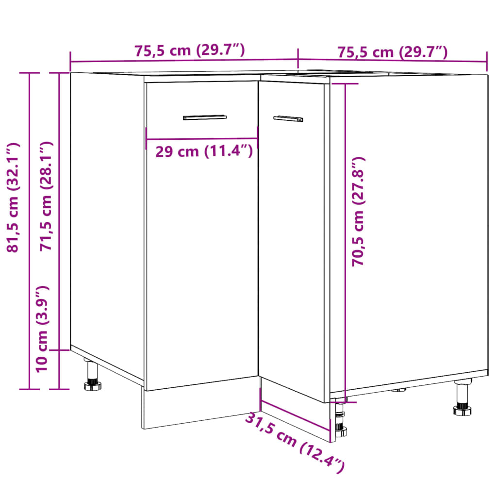 Kjøkkenskap betonggrå 75,5x75,5x81,5 cm konstruert tre