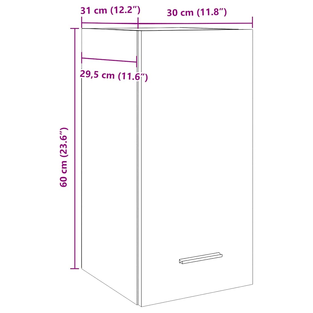 Hengende skap betonggrå 30x31x60 cm konstruert tre