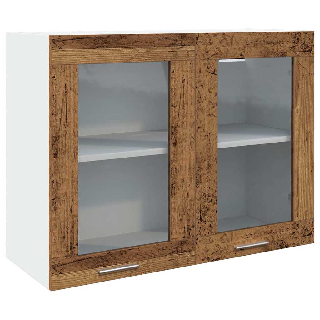 Vegghengt glasskap "Lyon" gammelt tre 80x31x60 cm