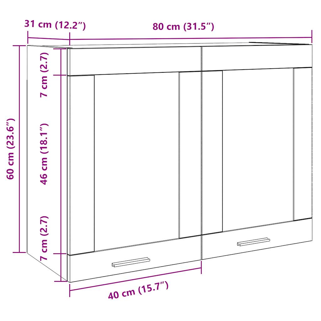 Vegghengt glasskap gammelt tre 80x31x60 cm konstruert tre