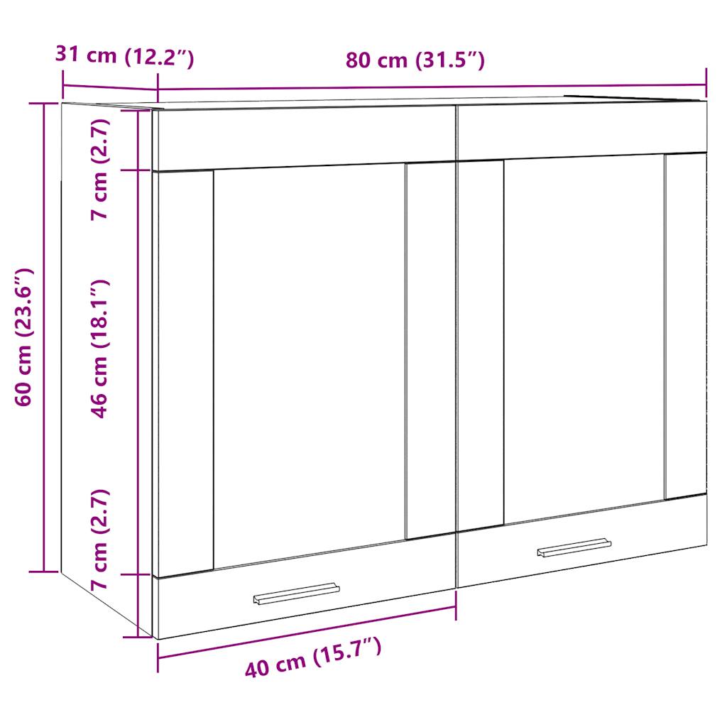 Vegghengt glasskap "Lyon" gammelt tre 80x31x60 cm