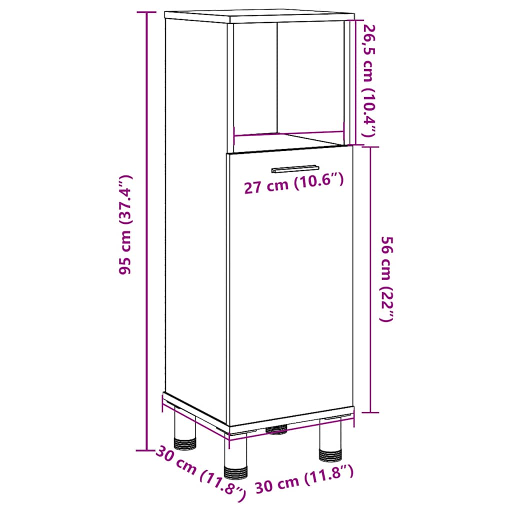 Baderomsskap gammelt tre 30x30x95 cm konstruert tre