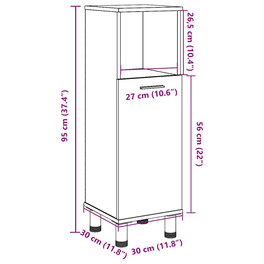 Baderomsskap artisan eik 30x30x95 cm konstruert tre