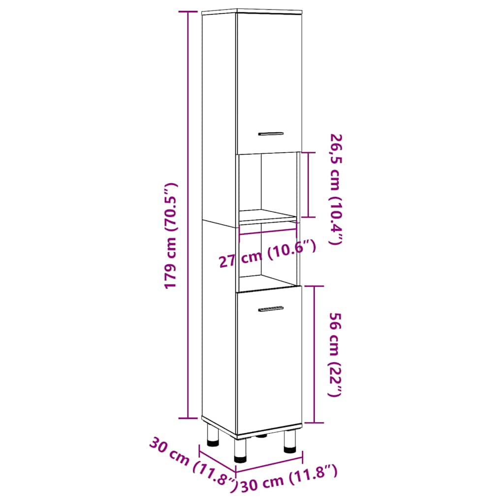 Baderomsskap gammelt tre 30x30x179 cm konstruert tre