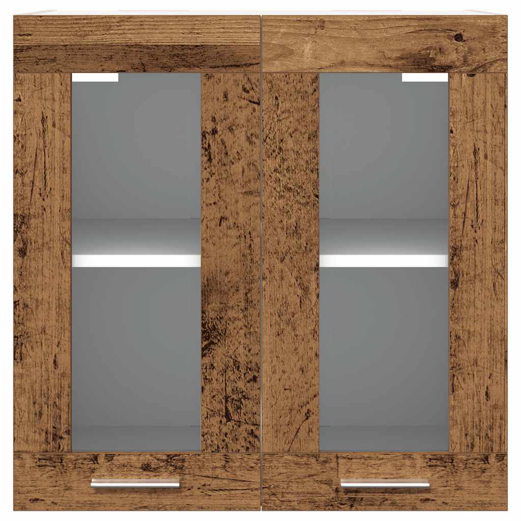 Kjøkken veggskap med glassdør "Lyon" gammelt tre 60x31x60 cm