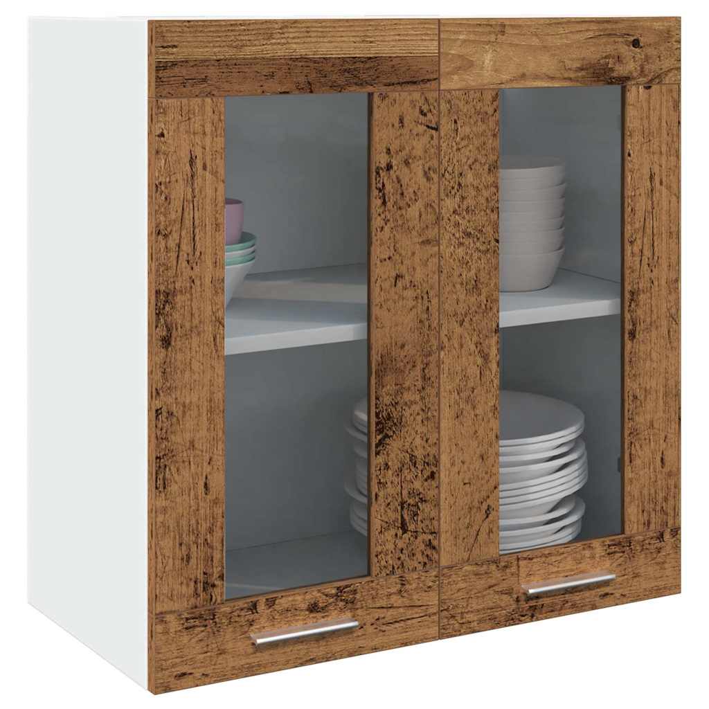 Kjøkken veggskap med glassdør "Lyon" gammelt tre 60x31x60 cm