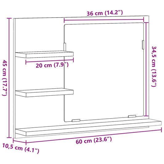 Baderomshylle med speil gammelt tre 60x10,5x45 cm