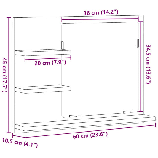 Baderomshylle med speil artisan eik 60x10,5x45 cm