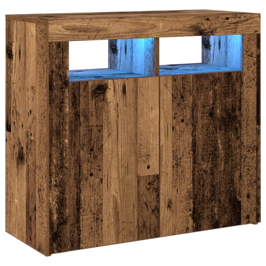 Skjenk med LED-lys gammelt tre 80x35x75 cm konstruert tre