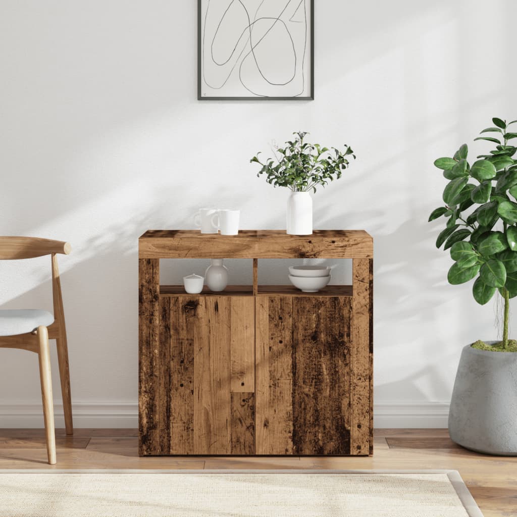 Skjenk med LED-lys gammelt tre 80x35x75 cm konstruert tre