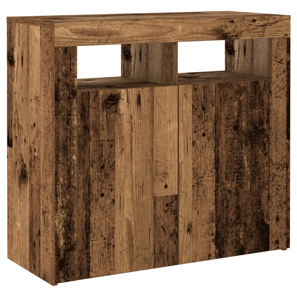 Skjenk med LED-lys gammelt tre 80x35x75 cm konstruert tre