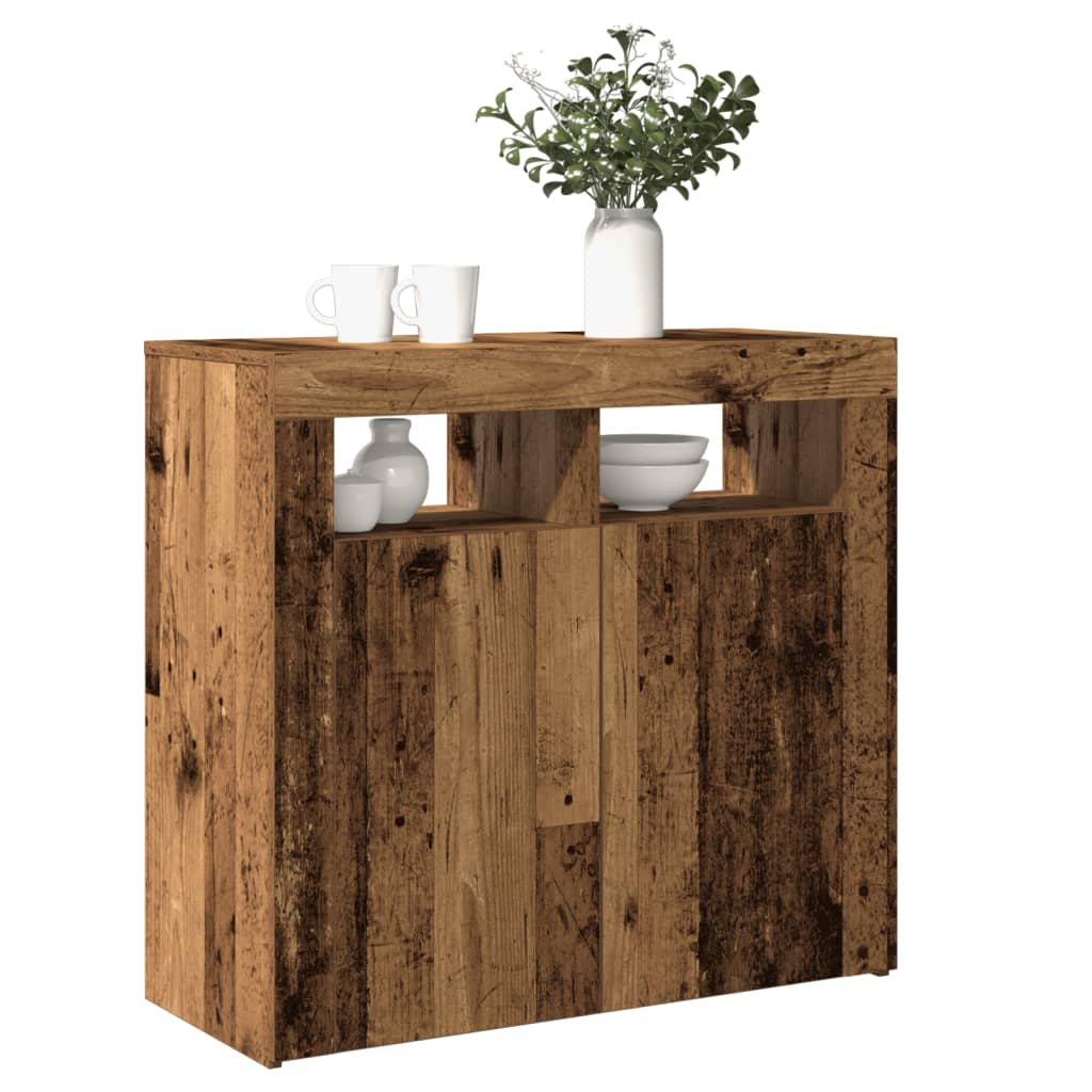 Skjenk med LED-lys gammelt tre 80x35x75 cm konstruert tre